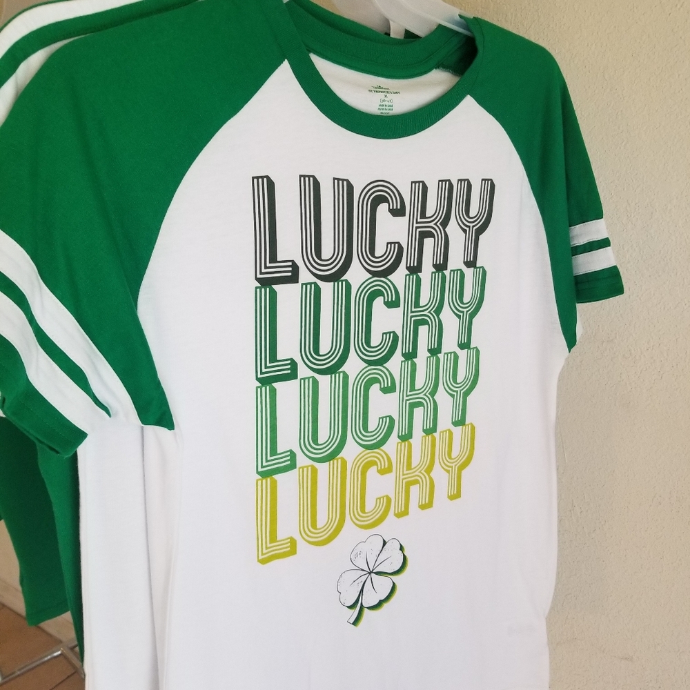 White & Green LUCKY T-shirt Medium Brand New